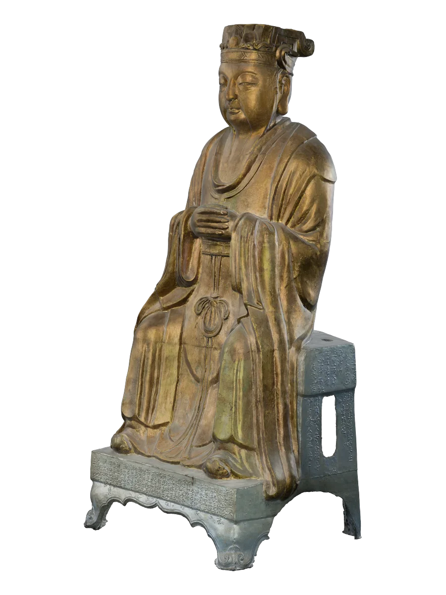 明铜铸贴金三官座像